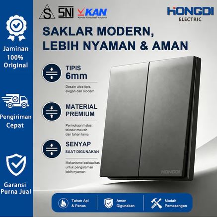 HONGDI Saklar Stop Kontak Hitam Permukaan Matte